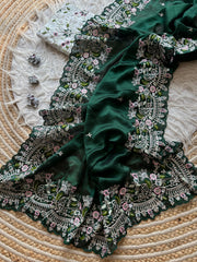 Beautiful Multi Sequence Embroidery With Work Saree