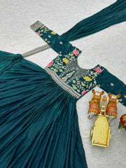 Festival Wear Fendy Silk Coding Sequence & Embroidery Work Long Gown