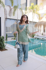 Stylish Salasa Fabric with Mirror & Lace work Co-ord Set With Batwa
