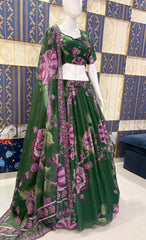 Royal Green Colour Georgette Printed Work Lehenga Choli