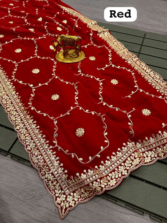 Party-wear Designer Georgette Gota Foil Work Saree