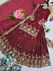 Party-wear Designer Dual Shaded Fendy Silk Embroidery Sequence Work Set