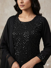 Beautiful Black Georgette Beads Sequence Embroidery Work Suit