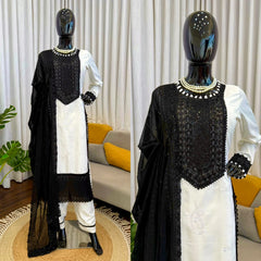 Elegant Natural Crep Thread Sequence Work Suit