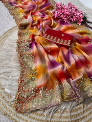 Beautiful Multi Color Georgette Work Saree