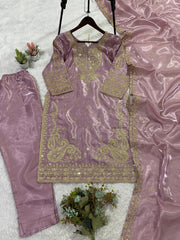 Wedding Season Special Glass Roman Silk Coding Sequence with Embroidery Work Suit