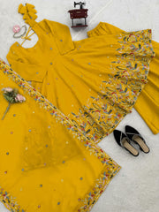 Beautiful Designer Crunchy Silk Anarkali With Palazzo Set