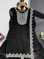 Elegant Ethnic Black Georgette Designer Thread With Sequence Work Sharara