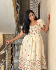 Beautiful Mul Cotton With Elegant Embroidery Work Gown