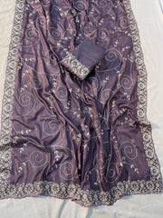 Beautiful Soft Shine Chocolate Silk Fabric Sequence & Cut work Saree