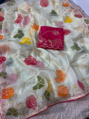 Beautiful Moss Chainstiched Zaal & Sequence Work Saree