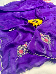 Party-wear Fendy Satin Khatli Cutdana Handwork Saree