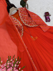 Designer Party Wear Bandhni Silk Embroidery Sequins & Codding Work Gown