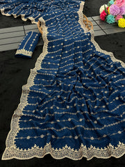 Beautiful Blooming Vichitra Silk Zari & Stone Work Saree