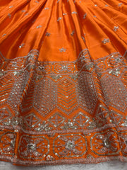 Outstanding Orange Satin Silk Thread With Sequence Work Lehenga Choli