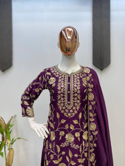 Beautiful Party-wear Chinon Silk Sequence Embroidery Work Sharara