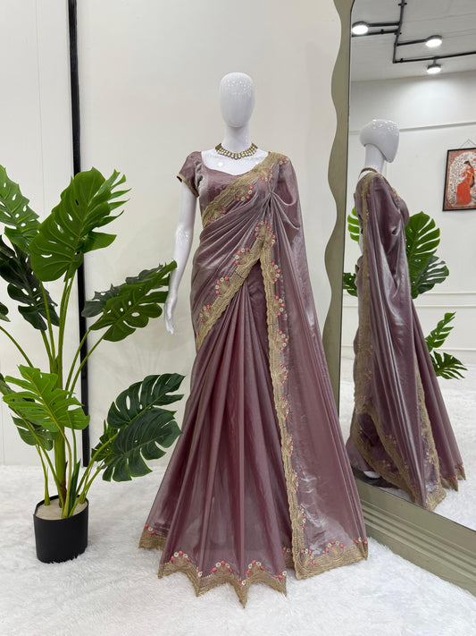 Stunning Fendy Silk Intricate Thread Embroidery Work Saree