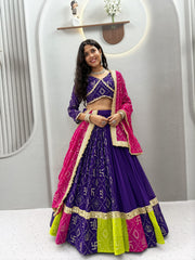 Navratri Special Georgette Embroidery Work & Mirror lace Lehenga With Stitched Choli