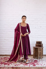 Beautiful Trendy Vichitra Silk Beads Work Anarkali Gown