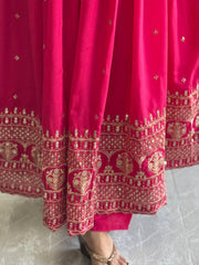 Beautiful Pink Blooming Vichitra Silk Embroidery Sequence Designer Work Gown