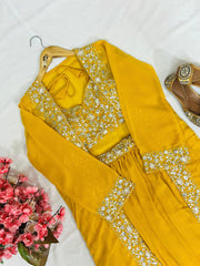 Elegant Mustard Yellow Embroidered Indo Western Lehenga Set