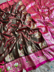 Royal Peshwai Bomkai Paithani Intricate Golden Peacock Motifs Designer Saree
