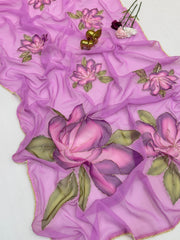 Beautiful Soft Weightless Chiffon Floral Digital Print & Embroidery Work Saree