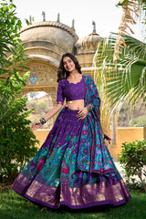 Beautiful Kalamkari Printed With Foil Work Border Lehenga Choli