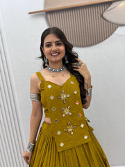 Navratri Special Cotton Handwork Real Coding & Mirror Work Lehenga With Stitched Blouse