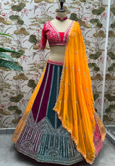 Beautiful Multicolored Georgette Embroidery Sequence Work Lehenga Choli