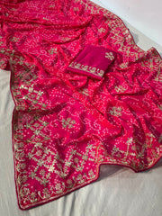 Beautiful Traditional Bandhej Gota Foil & Sequence Work Saree