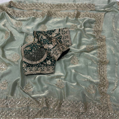 Designer Fendy Satin Embroidery Sequence Work Saree