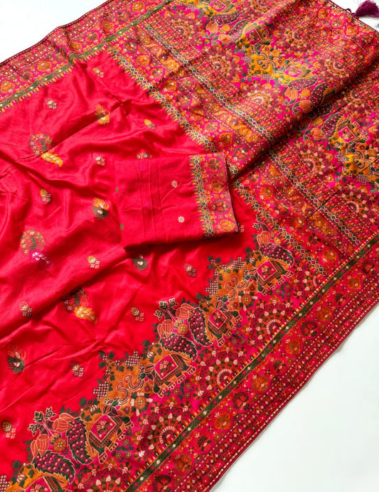 Beautiful Soft Rajwadi Pashmina Dola Silk Original Weaving Saree