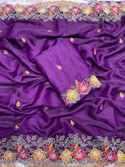 Party-wear Soft Tussar Silk Thread Embroidery Work Saree
