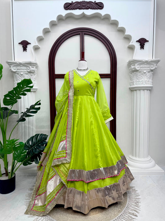 Party-wear Tabby Organza Silk Real Mirror With Hand Work Gown