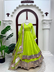 Party-wear Tabby Organza Silk Real Mirror With Hand Work Gown
