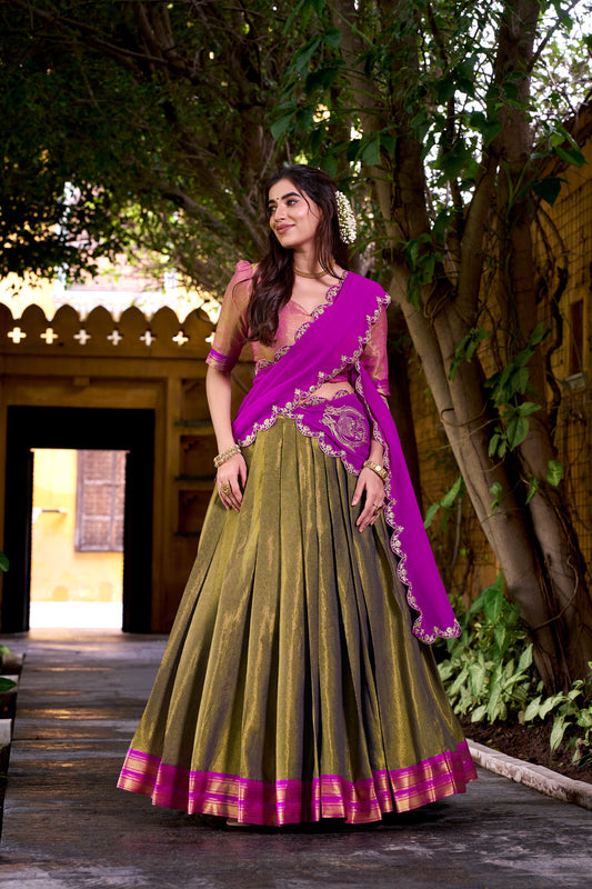 South Indian Special Kanchipuram Silk Zari Weaving Work Half Saree