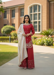 Elegant Ethnic Gym Silk Thread & Sequence Work With Pearl Work Suit