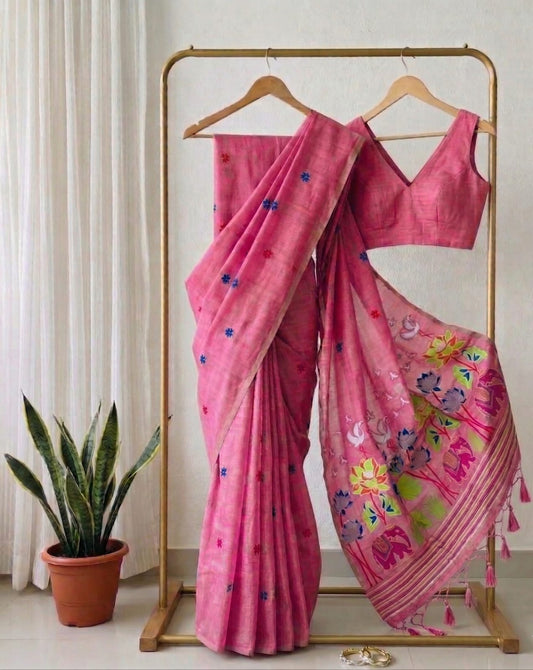 Beautiful Soft Muga Floral Type Rich Weaving Pallu Saree