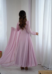 Party-Wear Georgette Handwork Neck Sleeve Fully Stitched Gown