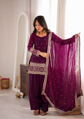 Party-wear Fendy Silk Embroidery Sequence Work Sharara