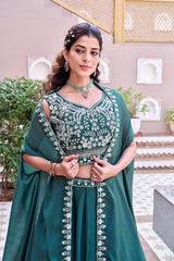 Wedding Special Rangoli Silk Embroidery Moti Beads Sequence Handwork Lehenga With Stitched Blouse