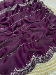 Beautiful Fandy Chiffon Two Tone Blooming & With Zarkhan Work Saree