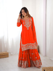 Beautiful Party-wear Georgette Cording Dori Embroidery & Sequence Work Suit