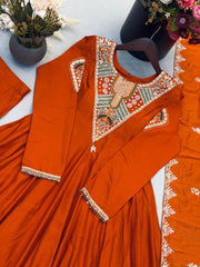 Women’s Ethnic Roman Silk Embroidery Sequence Work Gown