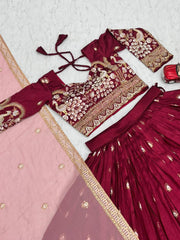 Festival Special Vichitra Silk Embroidery Thread & Sequence Work Lehenga With Stitched Blouse