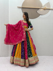 Navratri Special Milky Silk Embroidery Thread & Sequence Work Lehenga With Stitched Blouse