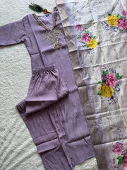 Beautiful Mul Chanderi Roam Silk Lavender Colour Suit Set