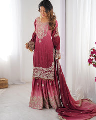 Beautiful Designer Chinon Silk Sequence With Rivet Moti Work Sharara
