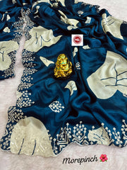 Beautiful Fancy Chinon Silk Sequence & Multi Embroidery Work Saree